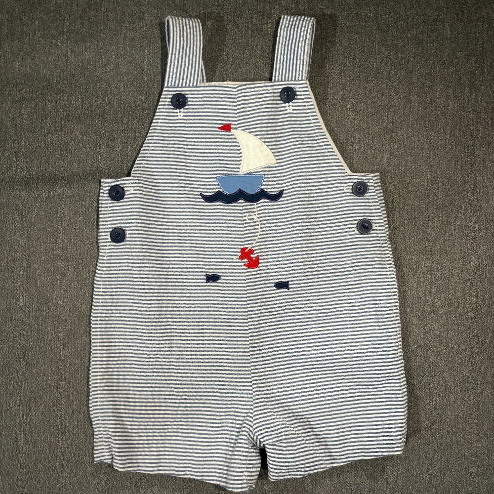 FLORENCE EISEMAN Seersucker Shortall With Sailboat
